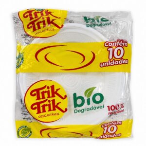 PRATO FUNDO CUMBUCA 12 CM - BIODEGRADÁVEL - BRANCO (TRIKTRIK) - 10 UNIDADES
