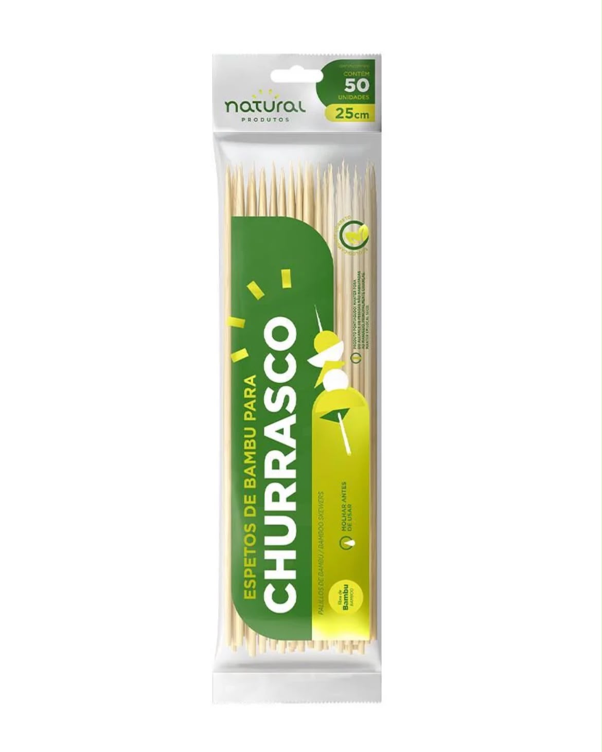 Espeto de Bambu 25cm para Churrasco com 50 unidades Natural