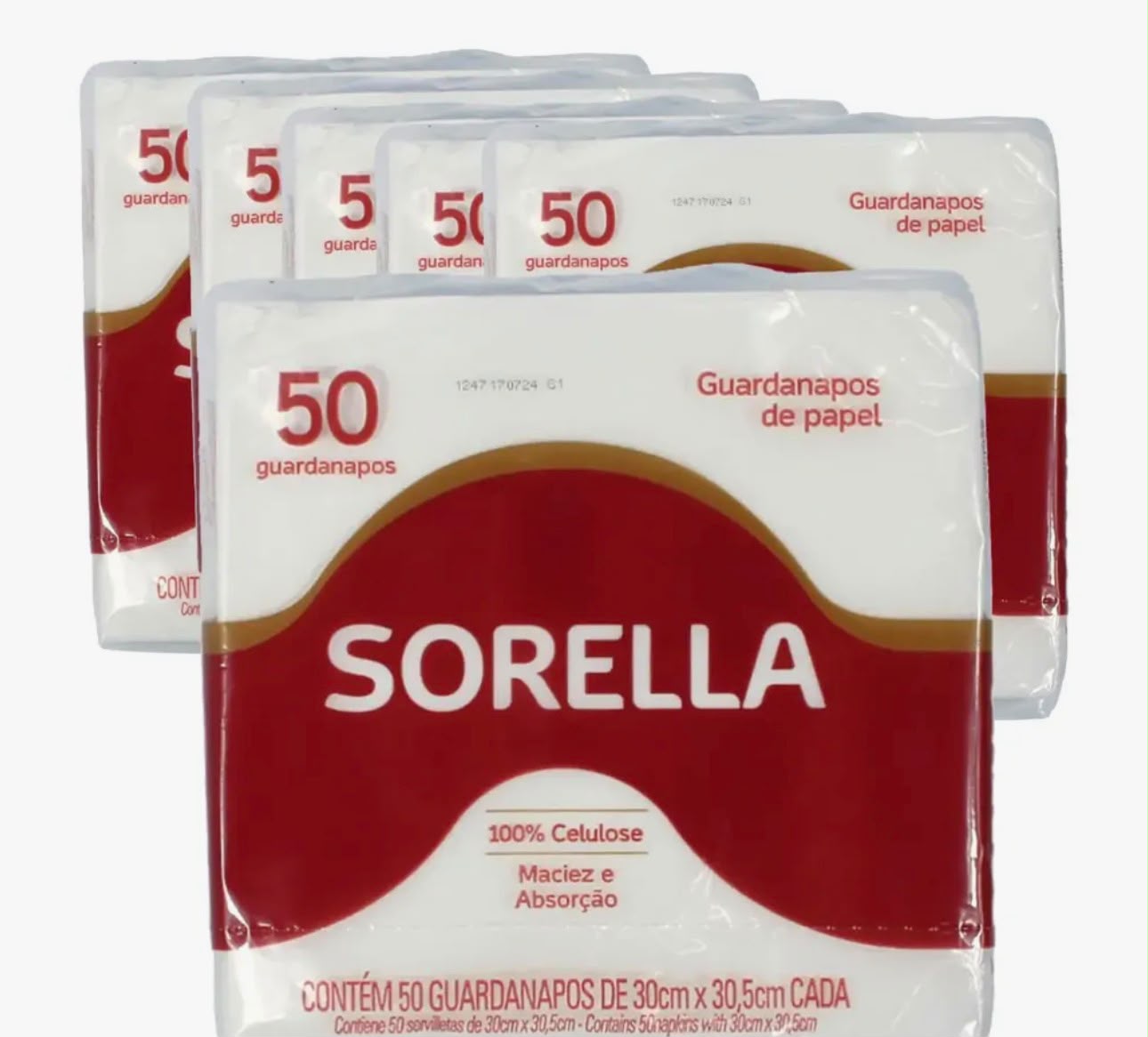 Fardo Com 6 Pacotes Guardanapos De Papel Sorella 30x30,5cm