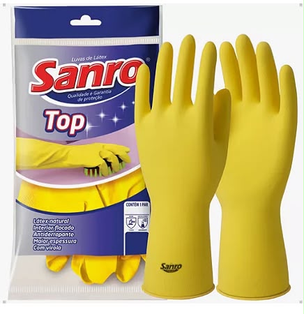 Luva de Látex Forrada Sanro Top Amarela