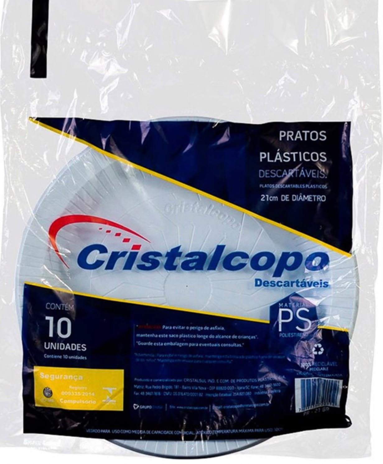 PRATO PLÁSTICO DESCARTÁVEL N21 RASO BRANCO CRISTALCOPO