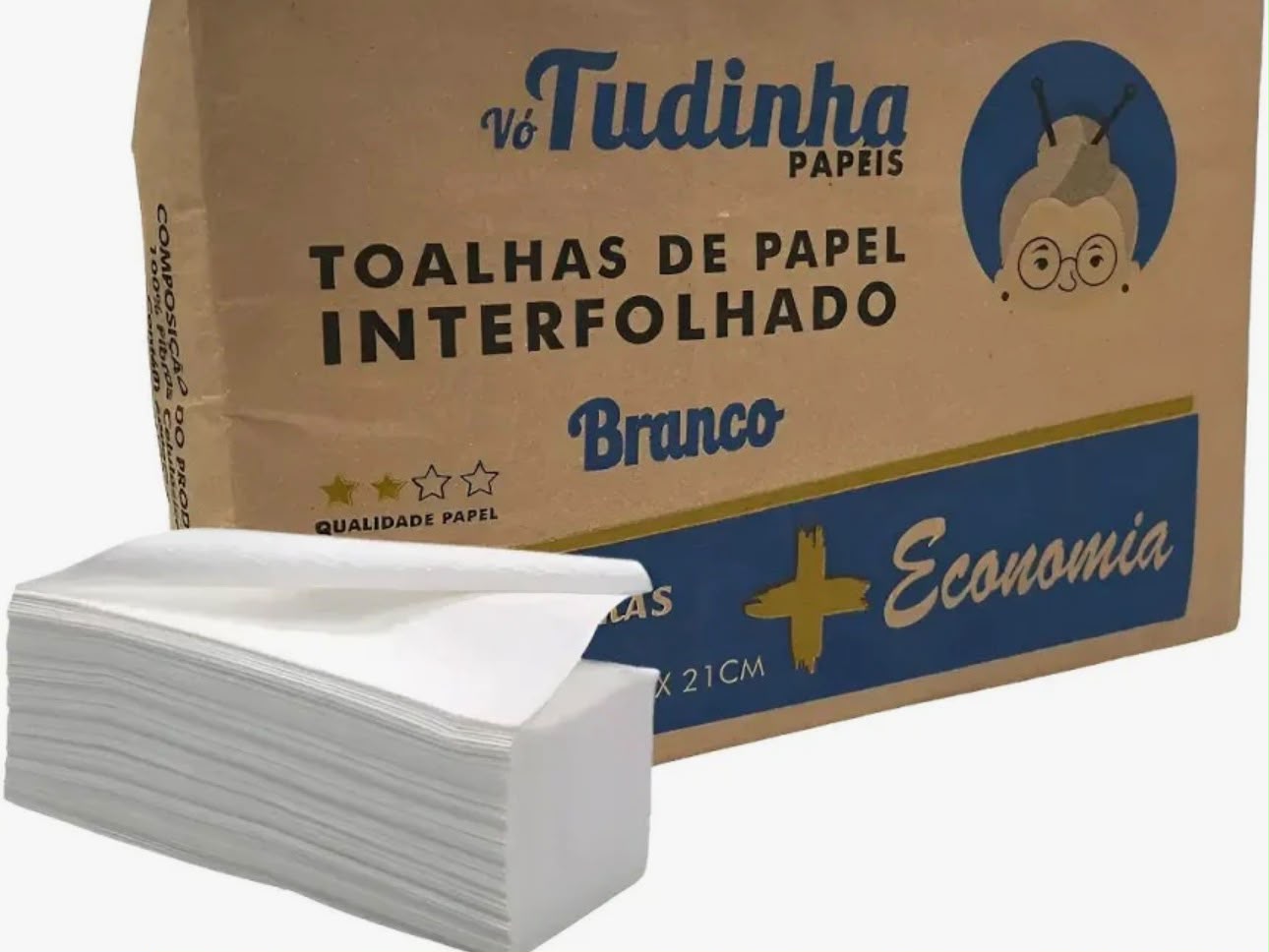 Papel Interfolha Vó Tudinha 20x21cm 2 Dobras Branco