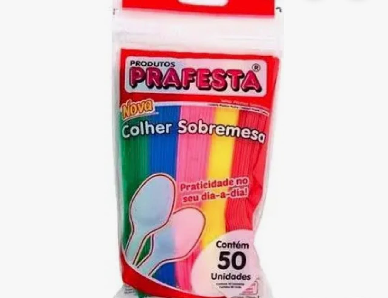Colher Descartável Sobremesa Colorida Prafesta - 50 unidades